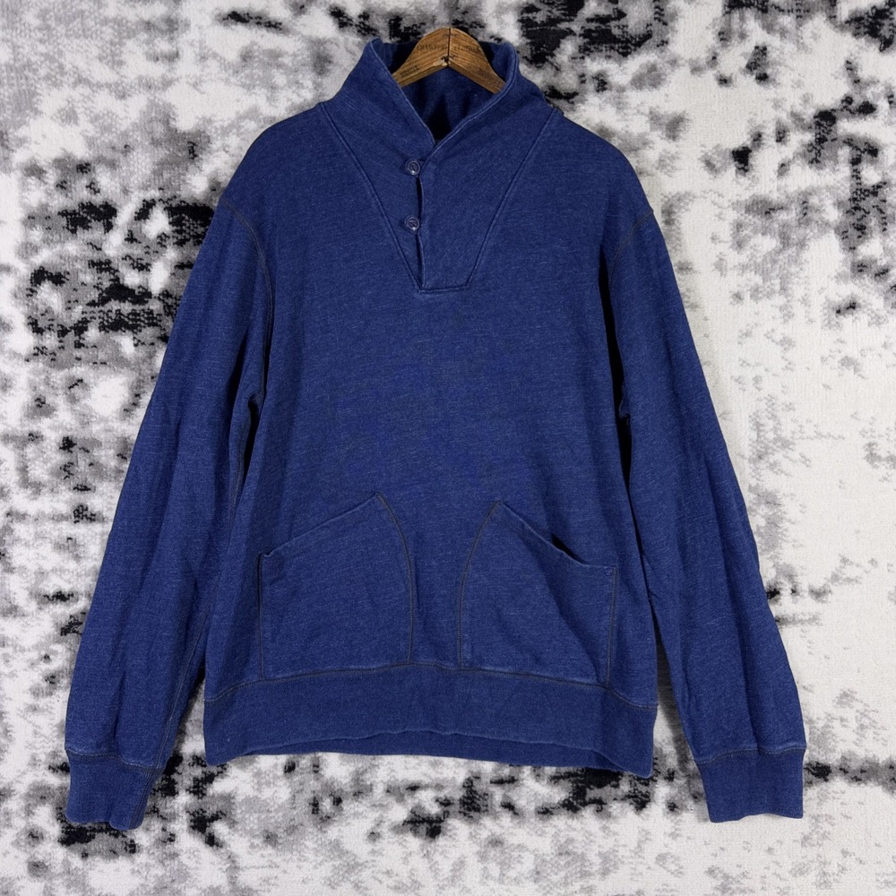GAP 1969‎ Indigo Pullover Mens Large Navy Blue Indigo Shawl Neck Pockets